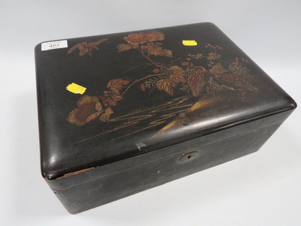 A JAPANESE TYPE BLACK LACQUER BOX A/F