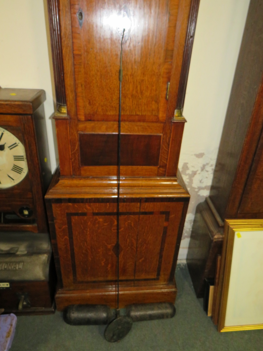 AN ANTIQUE OAK AND MAHOGANY LONGCASE CLOCK WITH MOON ROLLER AND EIGHT DAY MOVEMENT BY MORRELL OF - Image 3 of 10