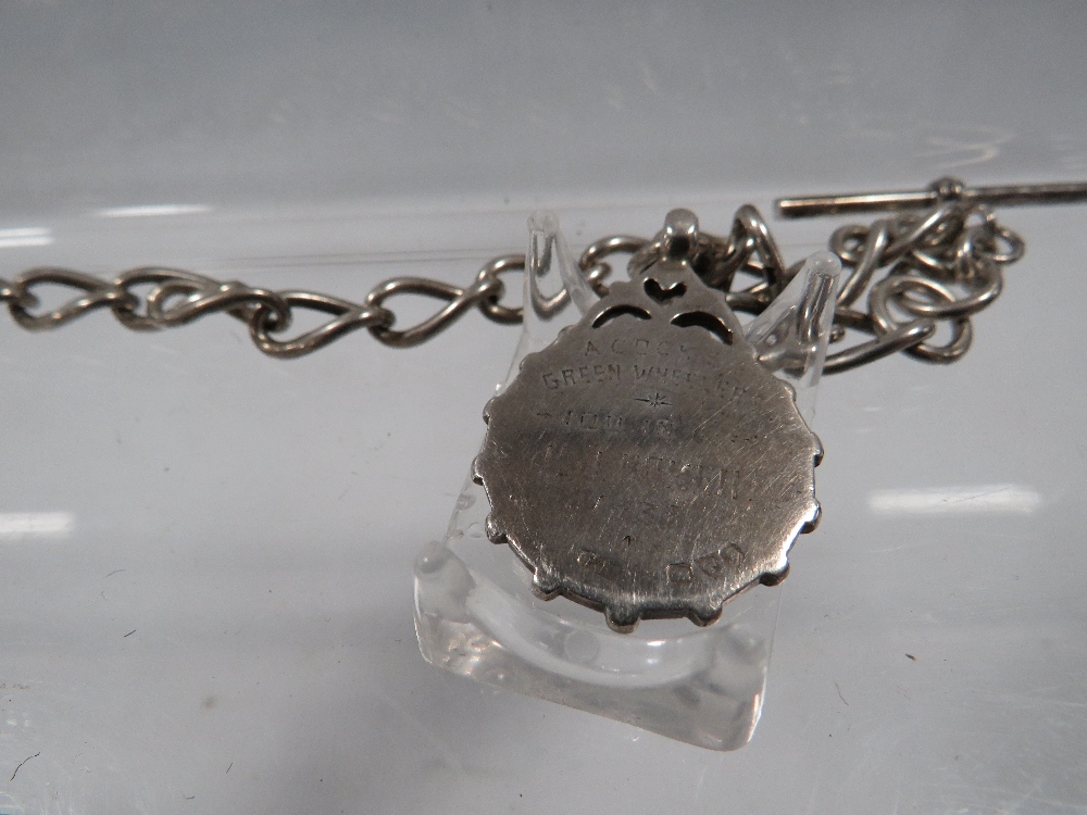 AN ANTIQUE SILVER GENTS POCKET WATCH ALBERT CHAIN - Image 3 of 3