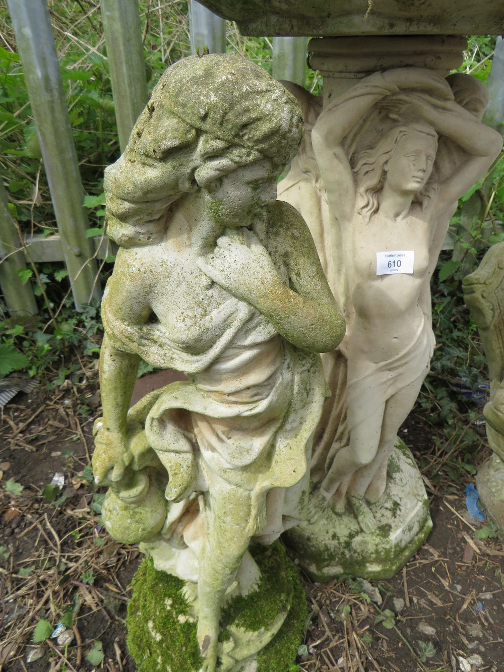 THREE CONCRETE GARDEN STATUES TO INCLUDE A BIRD BATH - Image 3 of 4