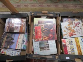 THREE TRAYS OF MODERN BOOKS , INTERIOR DECORATING'S, OIL AND WATER COLOUR PAINTING