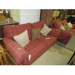 A PAIR OF DURESTA RED CHECKED SOFAS