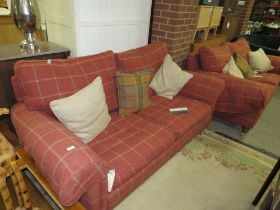 A PAIR OF DURESTA RED CHECKED SOFAS