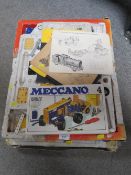 TWO BOXES OF MECCANO ITEMS INCLUDING MANUALS ETC
