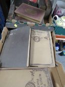 TWO TRAYS OF ANTIQUE BOOKS ETC TO THE INCLUDE THE WORLDS GREATEST PAINTINGS