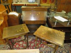 A VINTAGE OAK STUDENTS BUREAU AND TWO BARLEY TWIST TABLES