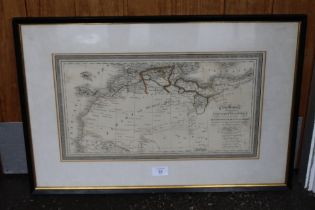 A FRAMED AND GLAZED MAP OF NORTH WEST AFRICA - PARIS 1826 BY L. VIVIEN GEOGRAPHER