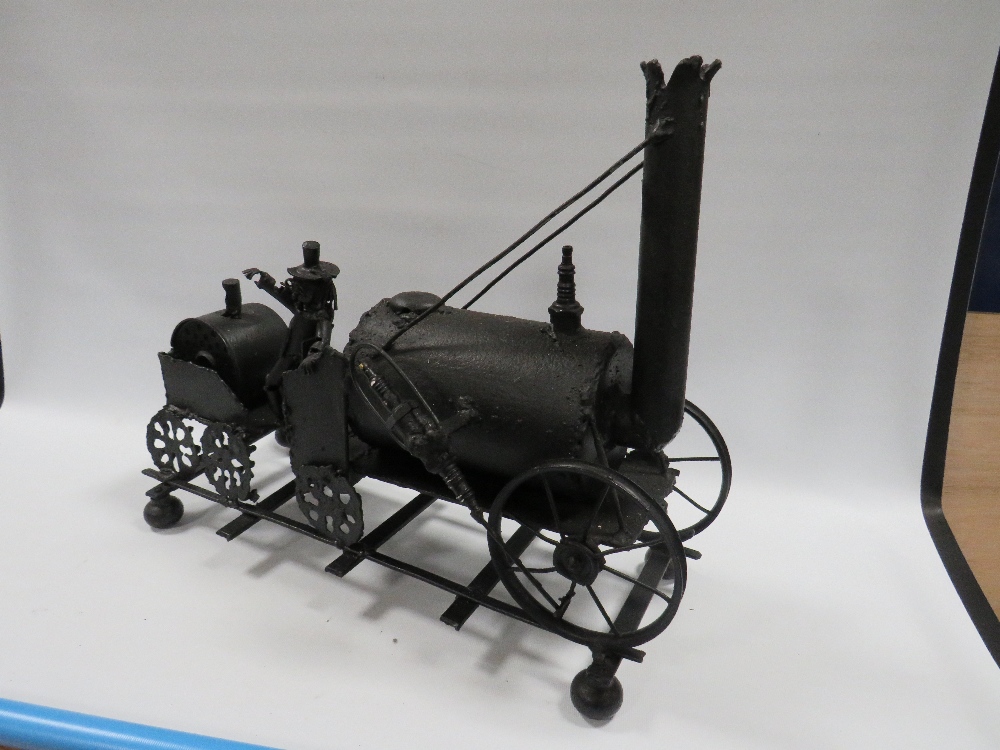 A METAL FOLK ART MODEL OF 'THE ROCKET' LOCOMOTIVE - Image 3 of 5