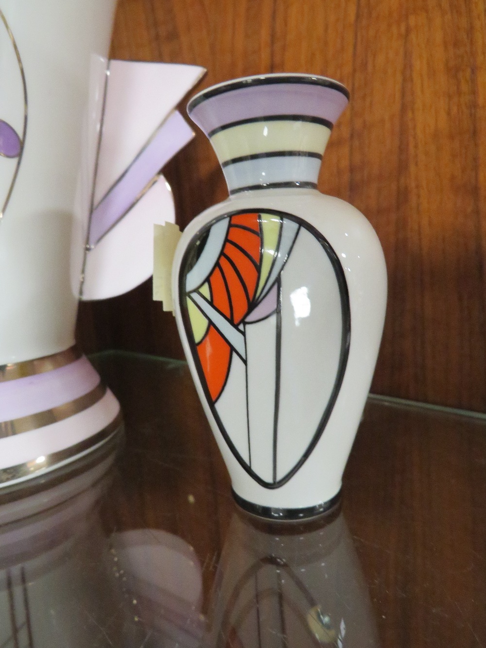 TWO BRIAN WOOD ART DECO VASES TOGETHER WITH A CONICAL SUGAR SHAKER - Image 2 of 5