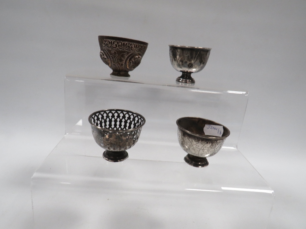 THREE ANTIQUE OTTOMAN SILVER ZARF CUPS, ALONG WITH A TOMBAK EXAMPLE (4) - Image 2 of 4