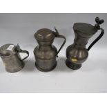 THREE LIDDED PEWTER TANKARDS