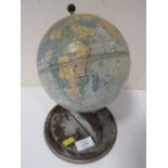 A VINTAGE METAL GLOBE ON STAND