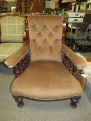 A VICTORIAN MAHOGANY FRAMED GENTLEMAN'S ARMCHAIR