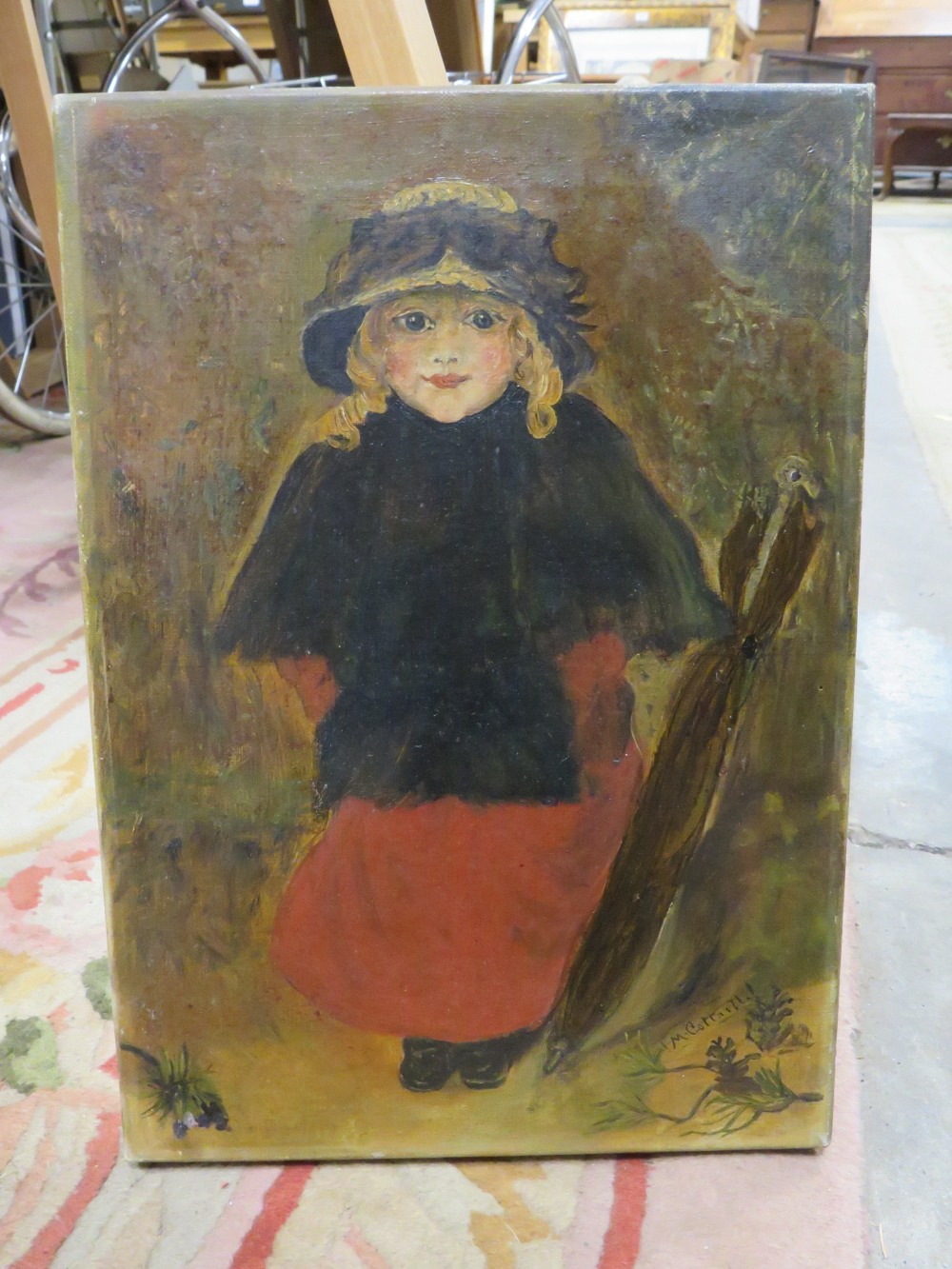 A.M.COTTERILL OIL ON CANVAS STUDY OF A YOUNG GIRL HOLDING AN UMBRELLA - Image 3 of 3