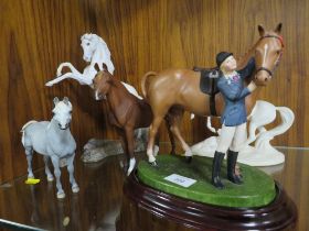 FIVE ASSORTED HORSE FIGURES TO INCLUDE A FRANKLIN MINT EXAMPLE