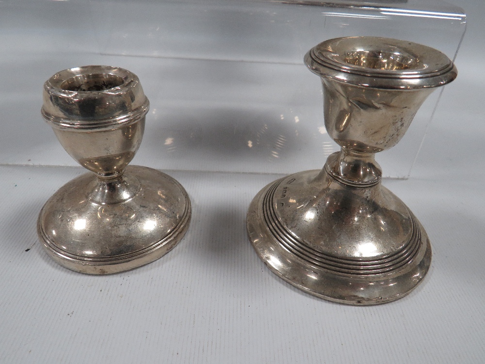 SIX ASSORTED HALLMARKED SILVER SQUAT CANDLESTICKS VARIOUS DATES AND MAKERS A/F - Image 2 of 4