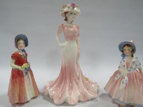 TWO SMALL ROYAL DOULTON FIGURES TOGETHER WITH A COALPORT FIGURE