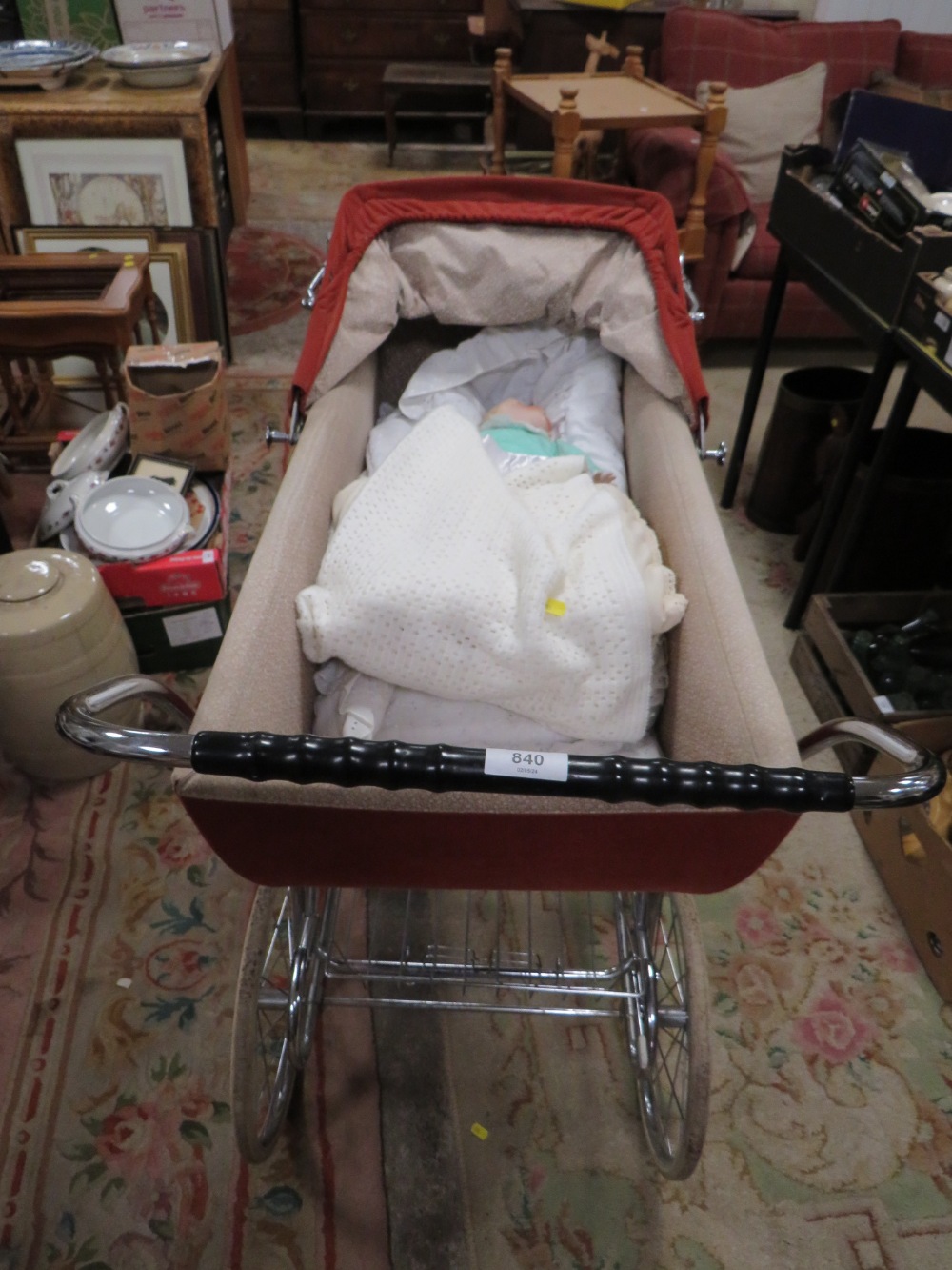 A VINTAGE SILVER CROSS PRAM - Image 2 of 4