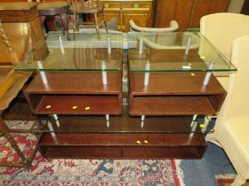 A MODERN GLASS TOPPED COFFEE TABLE AND PAIR OF TABLES