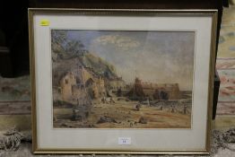 T. DAVIES (XIX). A BEACH SCENE WITH FIGURES, WATERCOLOUR, SIGNED AND DATED 1881, 29.5 X 41.5 CM