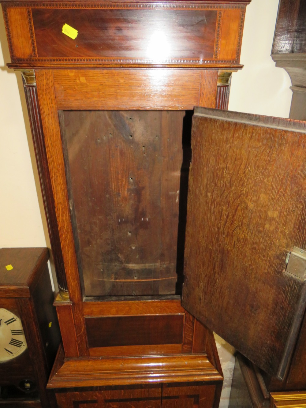 AN ANTIQUE OAK AND MAHOGANY LONGCASE CLOCK WITH MOON ROLLER AND EIGHT DAY MOVEMENT BY MORRELL OF - Image 10 of 10