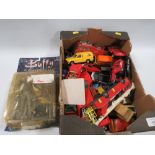 A COLLECTION OF ASSORTED CARS AND DIE CAST VEHICLES AND A BUFFY THE VAMPIRE FIGURINE