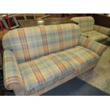 A PAIR OF MODERN CHECKED TWO SEATER SETTEES