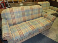 A PAIR OF MODERN CHECKED TWO SEATER SETTEES