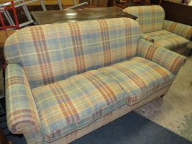 A PAIR OF MODERN CHECKED TWO SEATER SETTEES