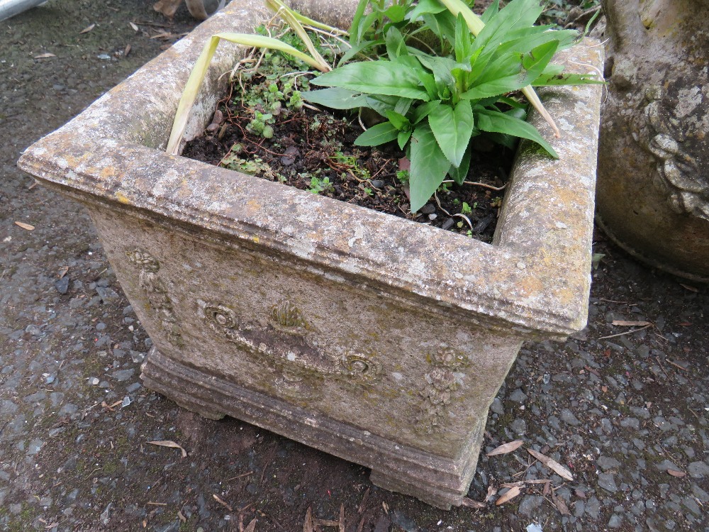 THREE DECORATIVE CONCRETE GARDEN PLANTERS - Image 2 of 4