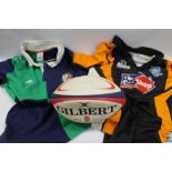 A COLLECTION OF RUGBY COLLECTABLE'S TO INCLUDE A BRITISH LIONS SHIRT NUMBER 13, A LEAGUE RUGBY SHIRT