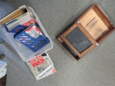 A CASED WOODEN TRAVELLING SCREEN PRINTING SET