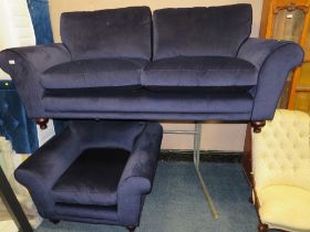 A MODERN BLUE UPHOLSTERED TWO PIECE SUITE