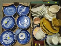 A TRAY OF MOSTLY ROYAL COPENHAGEN CHRISTMAS PLATES TOGETHER WITH A TRAY OF CUPS, PLATES ETC (2)
