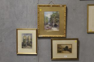 THREE LATE 19TH / EARLY 20TH CENTURY WATERCOLOURS DEPICTING TWO RIVER SCENES AND A CASTLE RUIN (3)