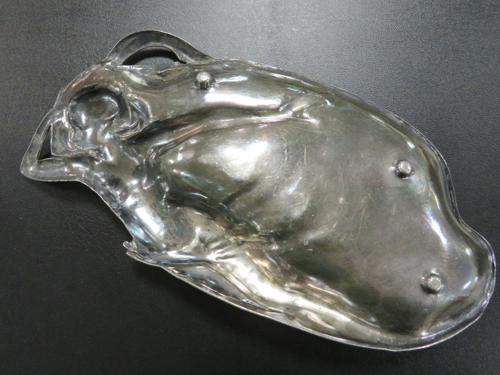 A SILVER PLATED ART NOUVEAU NUDE DISH - Image 2 of 3