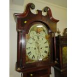 AN ANTIQUE OAK AND MAHOGANY LONGCASE CLOCK WITH MOON ROLLER AND EIGHT DAY MOVEMENT BY MORRELL OF