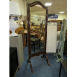 AN ANTIQUE MAHOGANY SWIVEL LARGE CHEVAL MIRROR