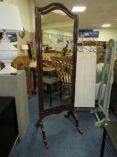 AN ANTIQUE MAHOGANY SWIVEL LARGE CHEVAL MIRROR