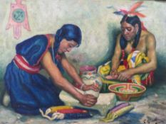INDISTINCTLY SIGNED OIL ON BOARD STUDY OF TWO NATIVE AMERICAN INDIANS