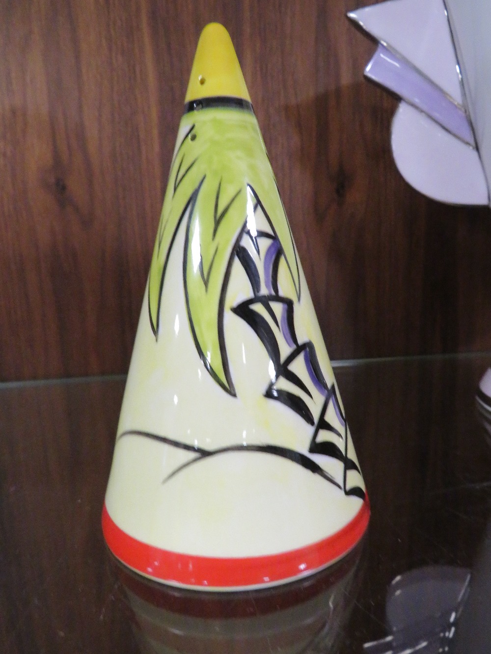 TWO BRIAN WOOD ART DECO VASES TOGETHER WITH A CONICAL SUGAR SHAKER - Image 3 of 5