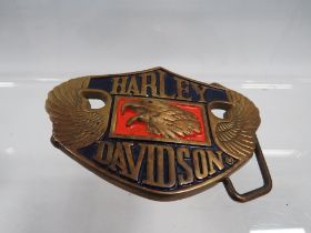 A VINTAGE GENUINE HARLEY DAVIDSON BELT BUCKLE BY BARON C1987