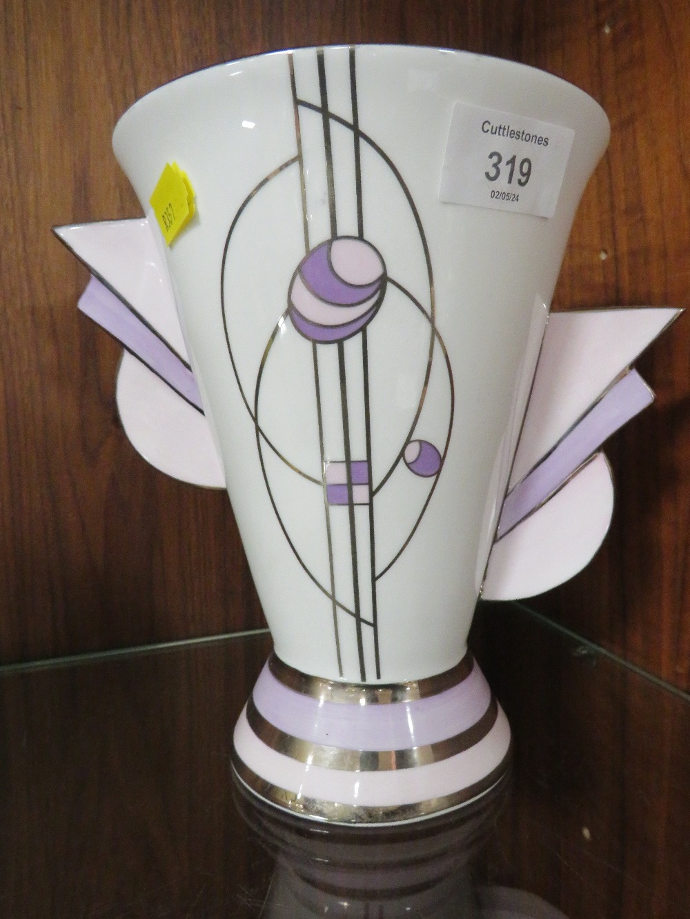 TWO BRIAN WOOD ART DECO VASES TOGETHER WITH A CONICAL SUGAR SHAKER - Image 4 of 5