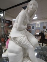 A LARGE PARIAN WARE FIGURE OF A LADY SITTING ON A ROCK A/F