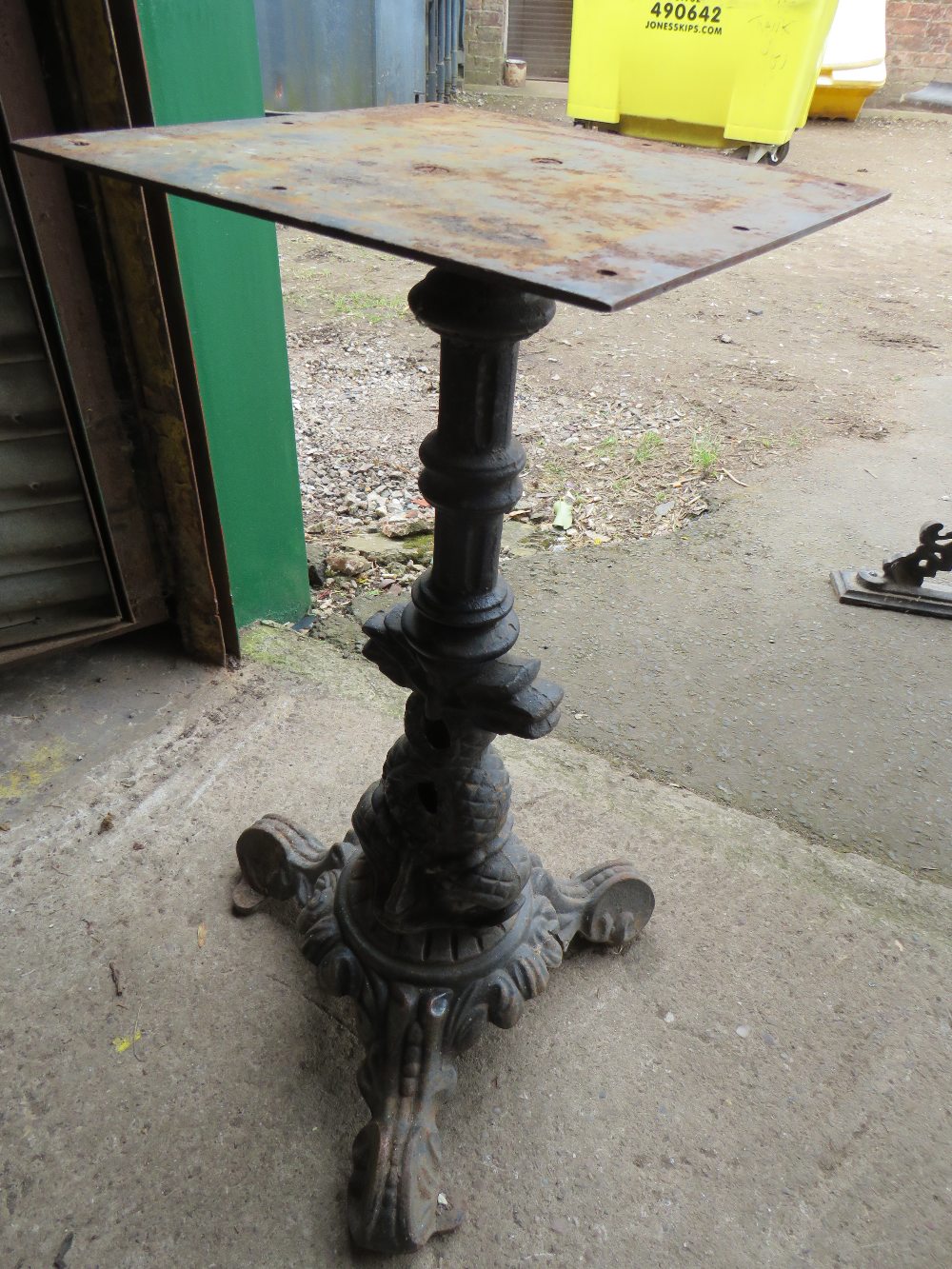 A CAST IRON TABLE AND A PEDESTAL TABLE BASE - Image 4 of 5
