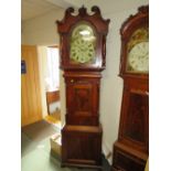A LARGE ANTIQUE MAHOGANY LONGCASE CLOCK WITH NON FUNCTIONAL MOON ROLLER AND LATER WESTMINSTER