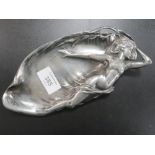 A SILVER PLATED ART NOUVEAU NUDE DISH