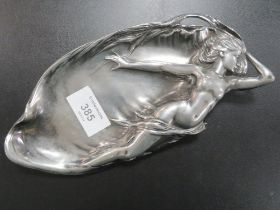 A SILVER PLATED ART NOUVEAU NUDE DISH