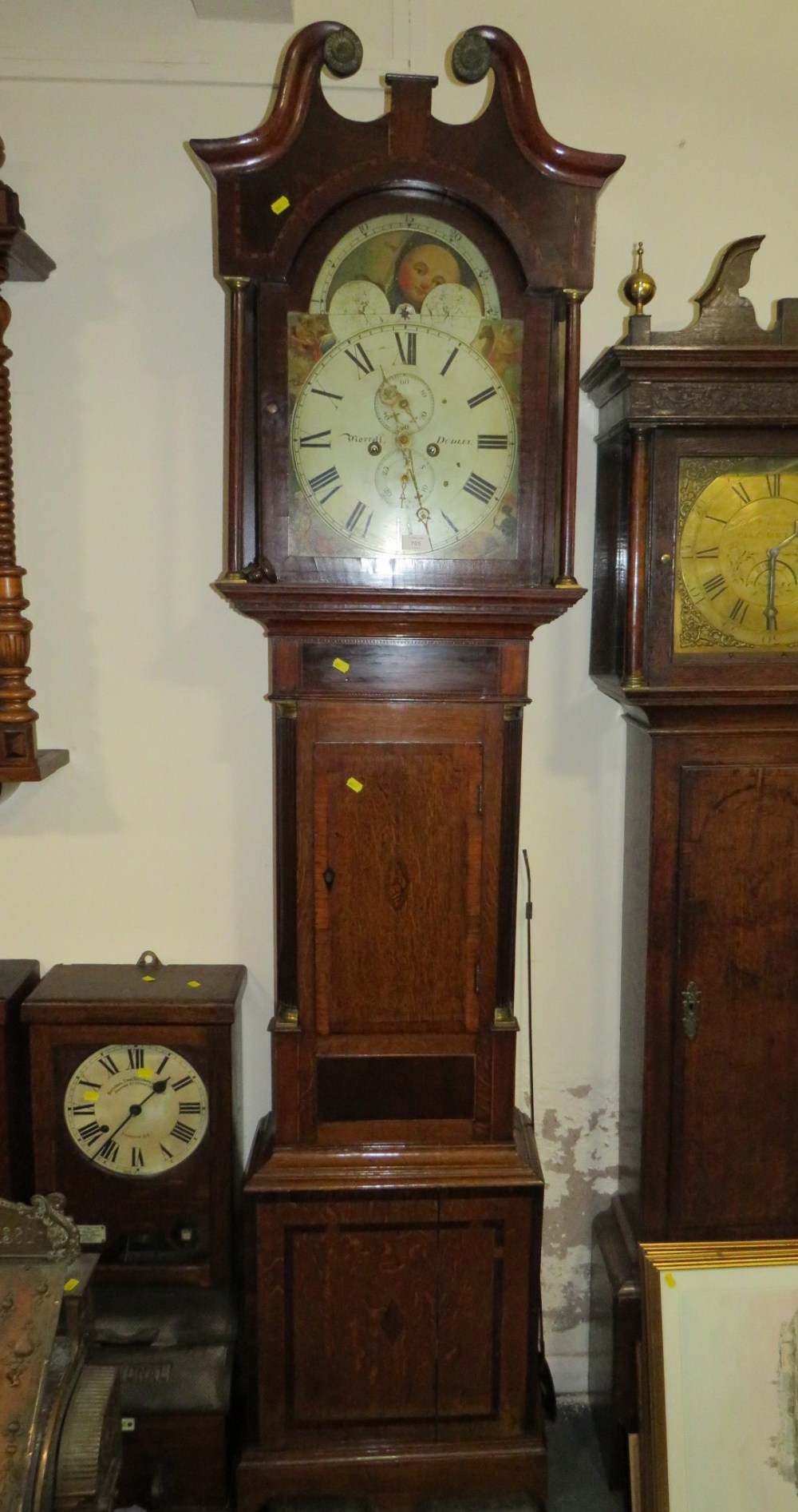 AN ANTIQUE OAK AND MAHOGANY LONGCASE CLOCK WITH MOON ROLLER AND EIGHT DAY MOVEMENT BY MORRELL OF - Image 2 of 10