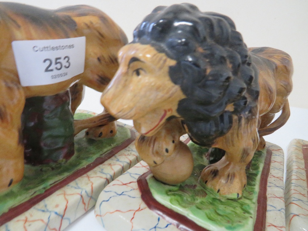 FOUR REPRODUCTION STAFFORDSHIRE STYLE LIONS FIGURES - Image 2 of 6
